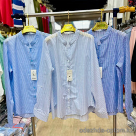 w41-0246 Рубашка женская в полоску с длинными рукавами, большие размеры, х/б, 1 шт