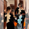 w30-0558 Кофта женская с галстуком на вырезе с длинными рукавами, стандарт, 1 шт