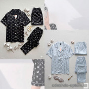 b15-144 Комплект женской шелковой пижамы 3в1: рубашка с поролоном, шорты и штаны, 42-48, 1 пачка (3 шт)