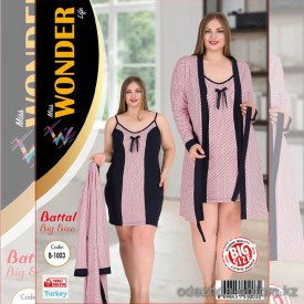 e1-b-1003 Miss WONDER Life Комплект домашней одежды для полных дам: сорочка и халат, стандарт, cotton, 1 пачка (4 шт)
