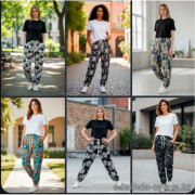 k2-B613 Штаны женские с принтом, 1 пачка (6 шт)