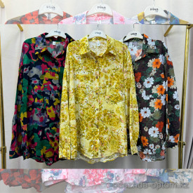 w20-1156 Рубашка женская с принтом свободного кроя, марлевка, стандарт (44-50), 1 шт