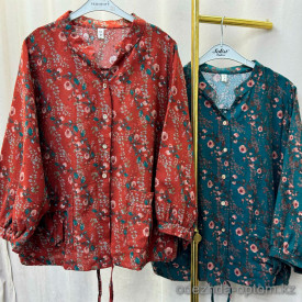 w20-1168 Рубашка женская с принтом свободного кроя, хлопок, стандарт (42-52), 1 шт