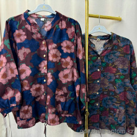 w20-1170 Рубашка женская с принтом свободного кроя, хлопок, стандарт (44-50), 1 шт
