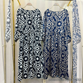 w20-1198 Платье женское с орнаментом длинное, шелк, стандарт (42-52), 1 шт