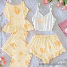 b13-35014 Комплект женской пижамы 4в1: майка, топ, шорты и штаны, размер M, 1 шт