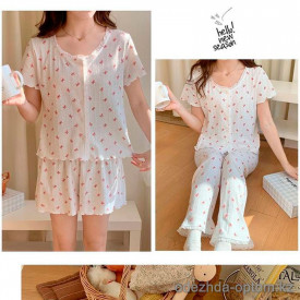 b16-555-4 Комплект женской пижамы 3в1: кофта, шорты и штаны, M-XL, 1 пачка (3 шт)