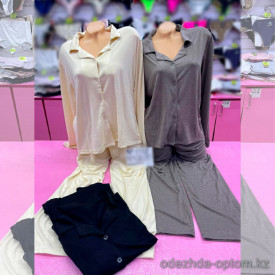 b6-1918-1 Комплект женской трикотажной пижамы: рубашка и штаны, S-XL, 1 пачка (4 шт)
