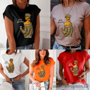 e1-00013 Футболка женская с принтом, S-L, cotton, 1 пачка (3 шт)