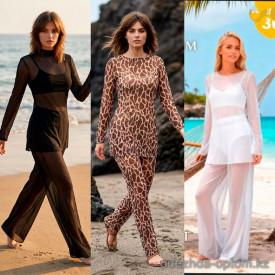 z4-K05-1 Пляжный женский комплект: туника и штаны, S-2XL, 1 пачка (5 шт)