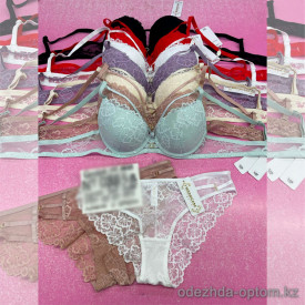 b6-0883 Miss Wicasa Комплект нижнего белья: бюстгальтер на тонком поролоне с чокером и трусики, чашка B, 1 пачка (3 шт)