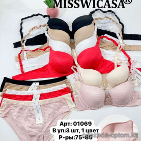 b6-01069 Miss Wicasa Комплект нижнего белья: бюстгальтер и трусики, чашка B, 1 пачка (3 шт) b6-01069 Miss Wicasa Комплект нижнего белья: бюстгальтер и трусики, чашка B, 1 пачка (3 шт)