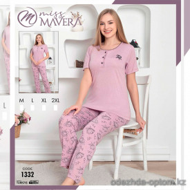 e1-1332 MISS MAVERA Пижама женская: футболка и штаны, хлопок, S-XL, 1 пачка (4 шт)
