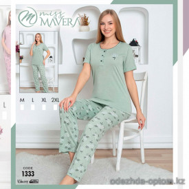 e1-1333 MISS MAVERA Пижама женская: футболка и штаны, хлопок, S-XL, 1 пачка (4 шт)