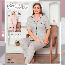 e1-9021 MISS MAVERA Пижама женская: футболка и штаны, хлопок, большие размеры XL-4XL, 1 пачка (4 шт)