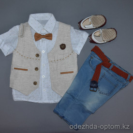 d4-1775 Детский костюм на мальчика: жилет, брюки, рубашка, бабочка, мокасины, 1-3 года, 1 пачка (4 шт)