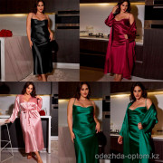 b16-22018 Комплект для полных дам: сорочка и халат, 2XL-4XL, 1 пачка (3 шт)