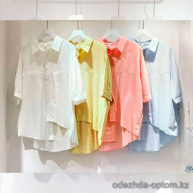 w35-0273 Рубашка женская однотонная с короткими рукавами, лен, стандарт, 1 шт