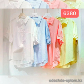w35-6380 Рубашка женская однотонная с короткими рукавами, лен, стандарт, 1 шт