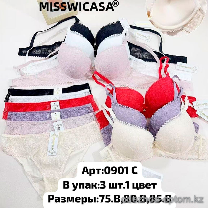 b6-0901-1 Miss Wicasa Комплект кружевного нижнего белья: бюстгальтер на среднем поролоне и трусики, чашка B, 1 пачка (3 шт) b6-0901-1 Miss Wicasa Комплект кружевного нижнего белья: бюстгальтер на среднем поролоне и трусики, чашка B, 1 пачка (3 шт)