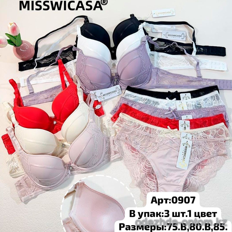 b6-0907 Miss Wicasa Комплект кружевного нижнего белья: бюстгальтер на среднем поролоне и трусики, чашка B, 1 пачка (3 шт) b6-0907 Miss Wicasa Комплект кружевного нижнего белья: бюстгальтер на среднем поролоне и трусики, чашка B, 1 пачка (3 шт)