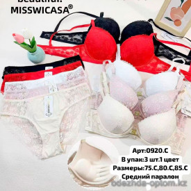 b6-0920 Miss Wicasa Комплект кружевного нижнего белья: бюстгальтер на среднем поролоне и трусики, чашка C, 1 пачка (3 шт) b6-0920 Miss Wicasa Комплект кружевного нижнего белья: бюстгальтер на среднем поролоне и трусики, чашка C, 1 пачка (3 шт)