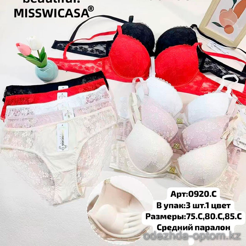 b6-0920 Miss Wicasa Комплект кружевного нижнего белья: бюстгальтер на среднем поролоне и трусики, чашка C, 1 пачка (3 шт) b6-0920 Miss Wicasa Комплект кружевного нижнего белья: бюстгальтер на среднем поролоне и трусики, чашка C, 1 пачка (3 шт)