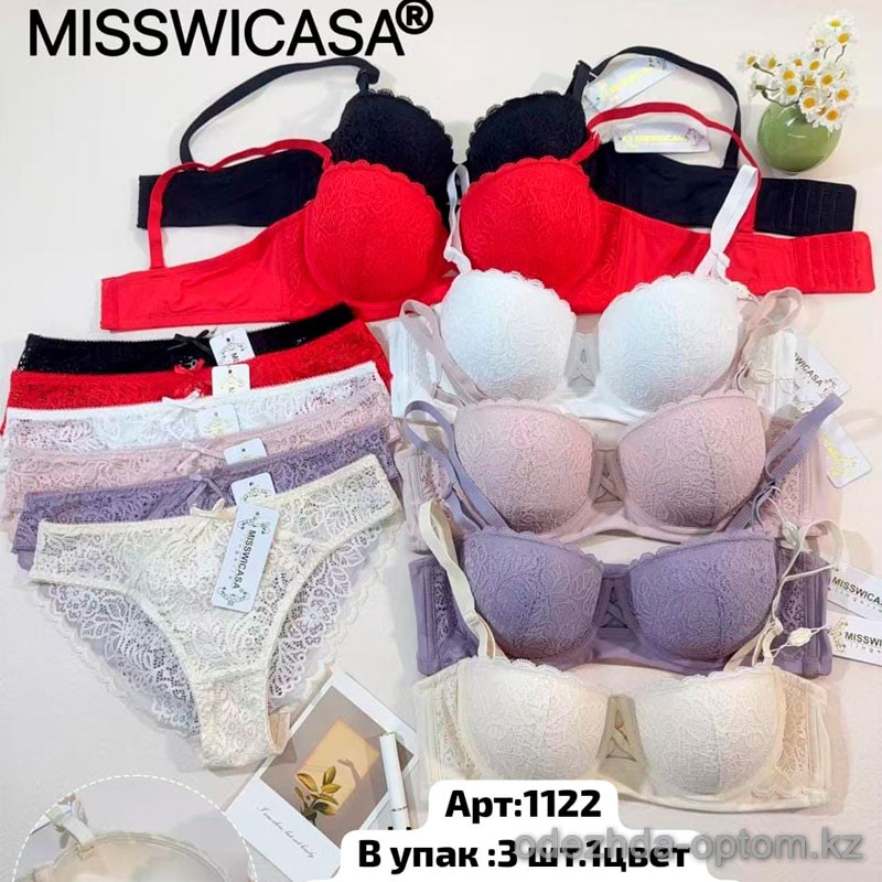 b6-1122-2 Miss Wicasa Комплект кружевного нижнего белья: бюстгальтер пуш-ап и трусики, чашка B, 1 пачка (3 шт) b6-1122-2 Miss Wicasa Комплект кружевного нижнего белья: бюстгальтер пуш-ап и трусики, чашка B, 1 пачка (3 шт)