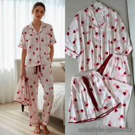b15-3798 Комплект женской шелковой пижамы 3в1: рубашка, шорты и штаны, M-XL, 1 пачка (3 шт) b15-3798 Комплект женской шелковой пижамы 3в1: рубашка, шорты и штаны, M-XL, 1 пачка (3 шт)