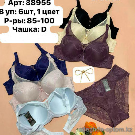 b6-88955 Biweier Комплект нижнего белья: бюстгальтер кружевной и трусики, чашка D, 1 пачка (6 шт)