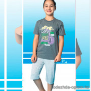 e1-7146 Пижама подростковая на мальчика: футболка и шорты, 9-14 лет, хлопок, 1 пачка (4 шт)