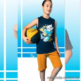 e1-7156 Пижама подростковая на мальчика: футболка и шорты, 9-14 лет, хлопок, 1 пачка (4 шт)