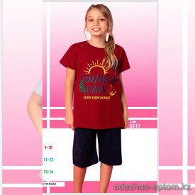 e1-8117 Пижама подростковая на девочку: футболка и шорты, 9-14 лет, cotton, 1 пачка (4 шт)