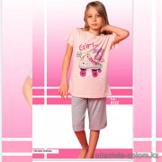 e1-8122 Пижама подростковая на девочку: футболка и шорты, 9-14 лет, cotton, 1 пачка (4 шт)