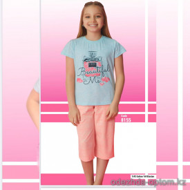 e1-8155 Пижама подростковая на девочку: футболка и шорты, 9-14 лет, cotton, 1 пачка (4 шт)