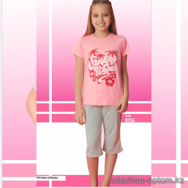 e1-8156 Пижама подростковая на девочку: футболка и шорты, 9-14 лет, cotton, 1 пачка (4 шт)