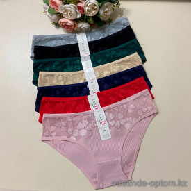 d7-6685 Lavolle Трусики женские однотонные с кружевной вставкой, большие размеры, 2XL-4XL, 1 пачка (12 шт)
