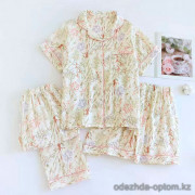 b15-303-18 Комплект женской муслиновой пижамы 3в1: рубашка, шорты и штаны, M-XL, 1 пачка (3 шт)