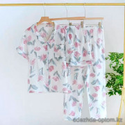 b15-303-19 Комплект женской муслиновой пижамы 3в1: рубашка, шорты и штаны, M-XL, 1 пачка (3 шт)