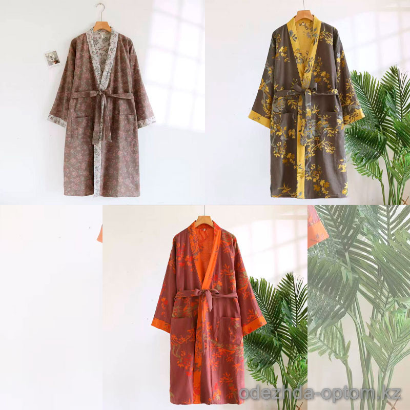 b15-406 Халат женский муслиновый с длинными рукавами, M-L, 1 пачка (2 шт) b15-406 Халат женский муслиновый с длинными рукавами, M-L, 1 пачка (2 шт)