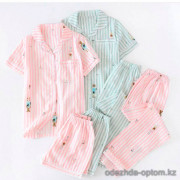 b15-3033-7 Комплект детской муслиновой пижамы 3в1: рубашка, шорты и штаны, M-XL, 1 пачка (3 шт)