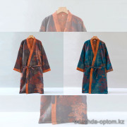 b15-4056 Халат женский муслиновый с длинными рукавами, M-L, 1 пачка (2 шт)