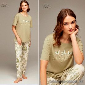 e1-2437 PIJAPIA Пижама женская: футболка и штаны, S-XL, viscose, 1 пачка (4 шт)