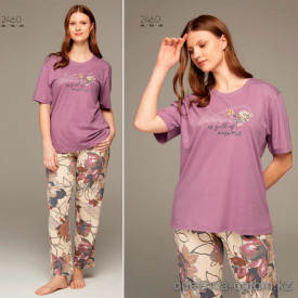 e1-2460 PIJAPIA Пижама женская: футболка и штаны, 2XL-4XL, viscose, 1 пачка (4 шт)