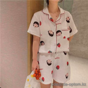 b15-301-7 Комплект женской муслиновой пижамы: рубашка и шорты, M-XL, 1 пачка (3 шт)