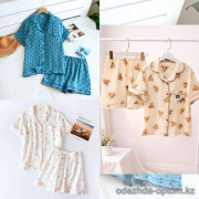 b15-321-1 Комплект женской муслиновой пижамы: рубашка и шорты, M-2XL, 1 пачка (4 шт)