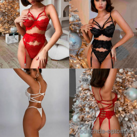 b18-9965 Комплект кружевного нижнего белья: бюстгальтер со стрепами, пояс для чулок и трусики, M-XL, 1 пачка (3 шт)