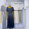 w44-0208 Платье женское однотонное в комплекте с ремнем, стандарт, 1 шт