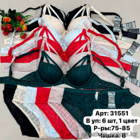 b6-31551 Biweier Комплект нижнего белья: бюстгальтер на среднем поролоне и трусики, чашка B, 1 пачка (6 шт)