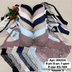 b6-89204 Biweier Комплект нижнего белья: бюстгальтер на тонком поролоне и трусики, чашка D, 1 пачка (6 шт)